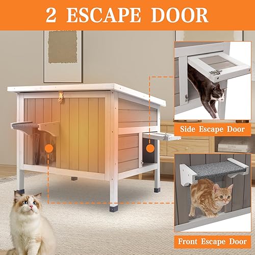 Miniatura 3 de Casa Aislada para Gatos de 30.7" de Largo, Refugio de Espuma Completo para Gatos Ferales de Invierno, Recinto para Gatos de Exterior Resistente a la