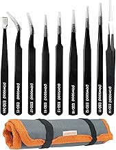 powseed Precision ESD Tweezer Set, Anti-Magnetic, Static Prevention, Set of 9, Stainless Steel, Extension Tweezers, Electrolytic Rust Preventive Black Film, for Precision Instruments, Electronics