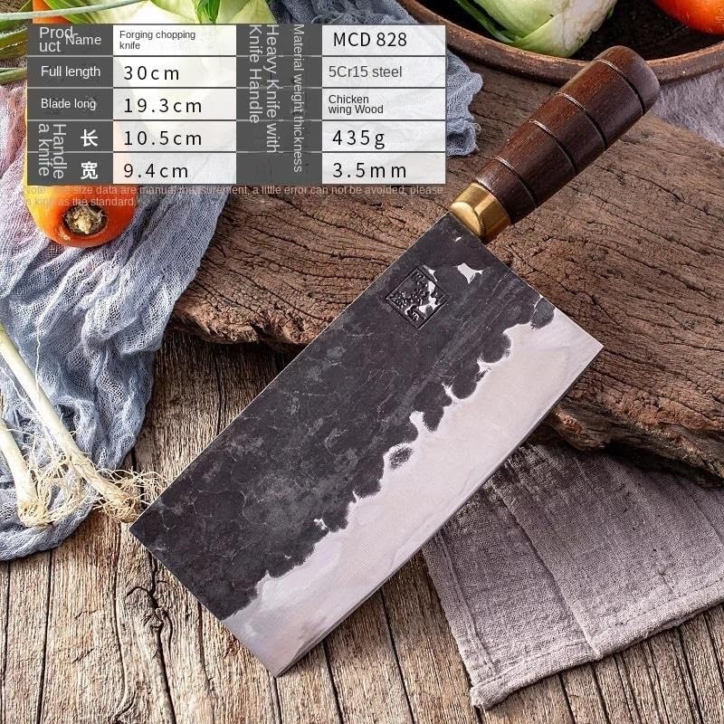 MAYiT Meat Cleaver Knife, 8 Inch Sharp High Carbon Stainless Steel Chef Knife Hand Forged Chinese Cleaver With Wooden Handle For Vegetable Meat Cutting