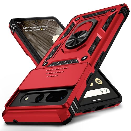 for Google Pixel 7 Pro Case with Camera Lens Cover, 10 FT Military Grade Drop Protection, Magnetic Ring Holder Kickstand Protective Phone Case for Pixel 7 Pro, Red - 5.Red /Slide Camera 2nd gen.Military Grade