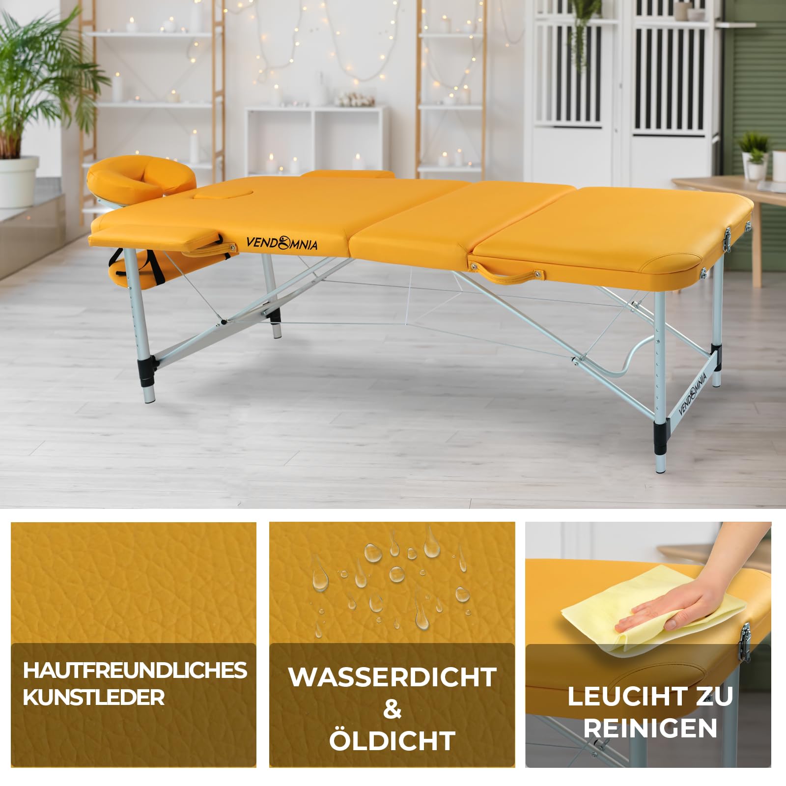 VENDOMNIA Mobile Massageliege - Aluminium mit 3 Zonen höhenverstellbar inkl. hochwertiger Kopfstütze Tasche Armlehnen - Farbwahl Klappbar, Massagetisch Massagebett Massagebank Behandlungsliege