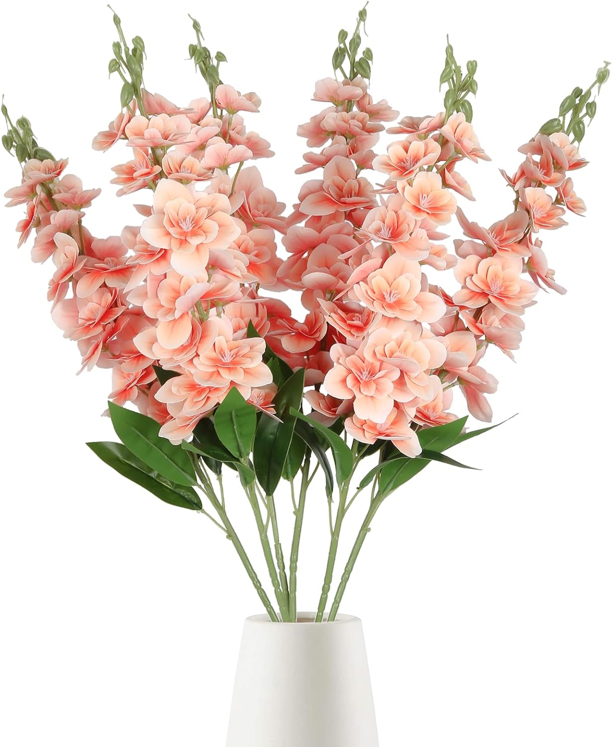 IPOPU Delphinium Artificial Flowers,6PCS Artificial Snapdragon Flowers 33" Silk Larkspur Flowers for Tall Vases Wedding Party Home Table Decor(Peach)