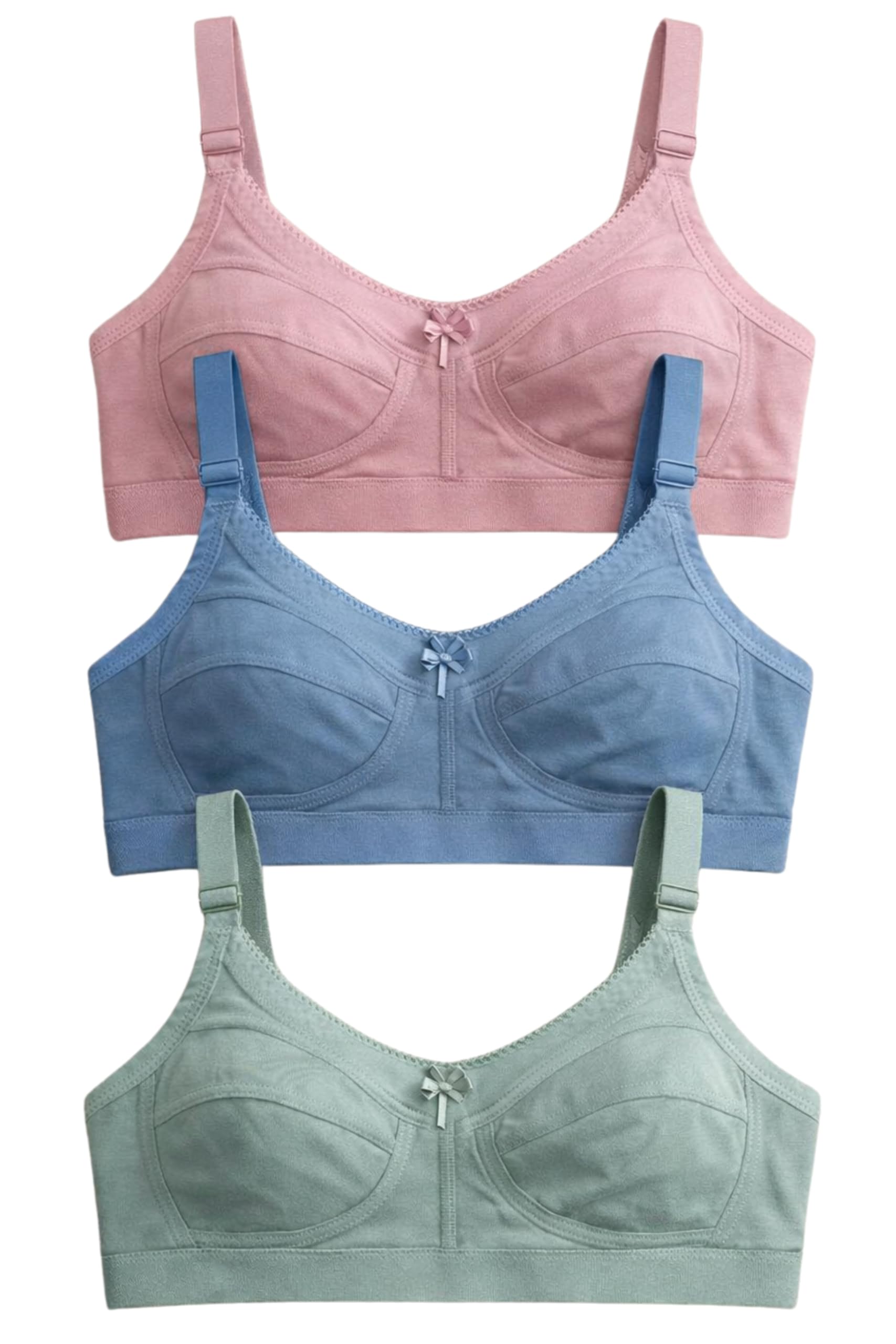 Women Cotton Full Coverage Bra Combo Pack of 3 (Pink, Green, Blue) | Non-Wired Non-Padded | Adjustable Straps | 3 Hook 3 Row Closure | Size 30–44
