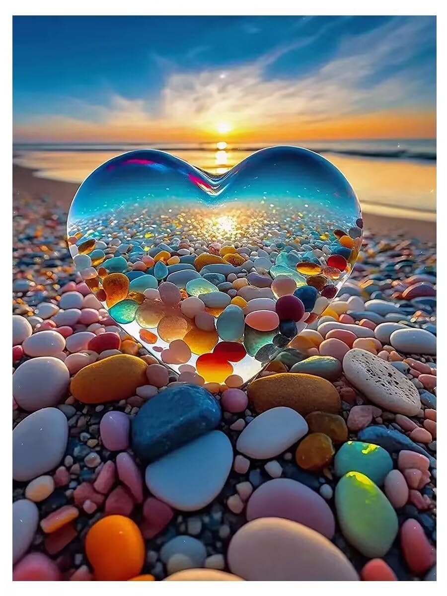 Chilliyin Love 5D Diamond Painting Kits For Adults Beginners,Heart Colored Stone Diamond Art Kits Diy Full Round Drill Diamond Dot Gem Art Kits For Adults,Crafts For Decor 12X16 Inch