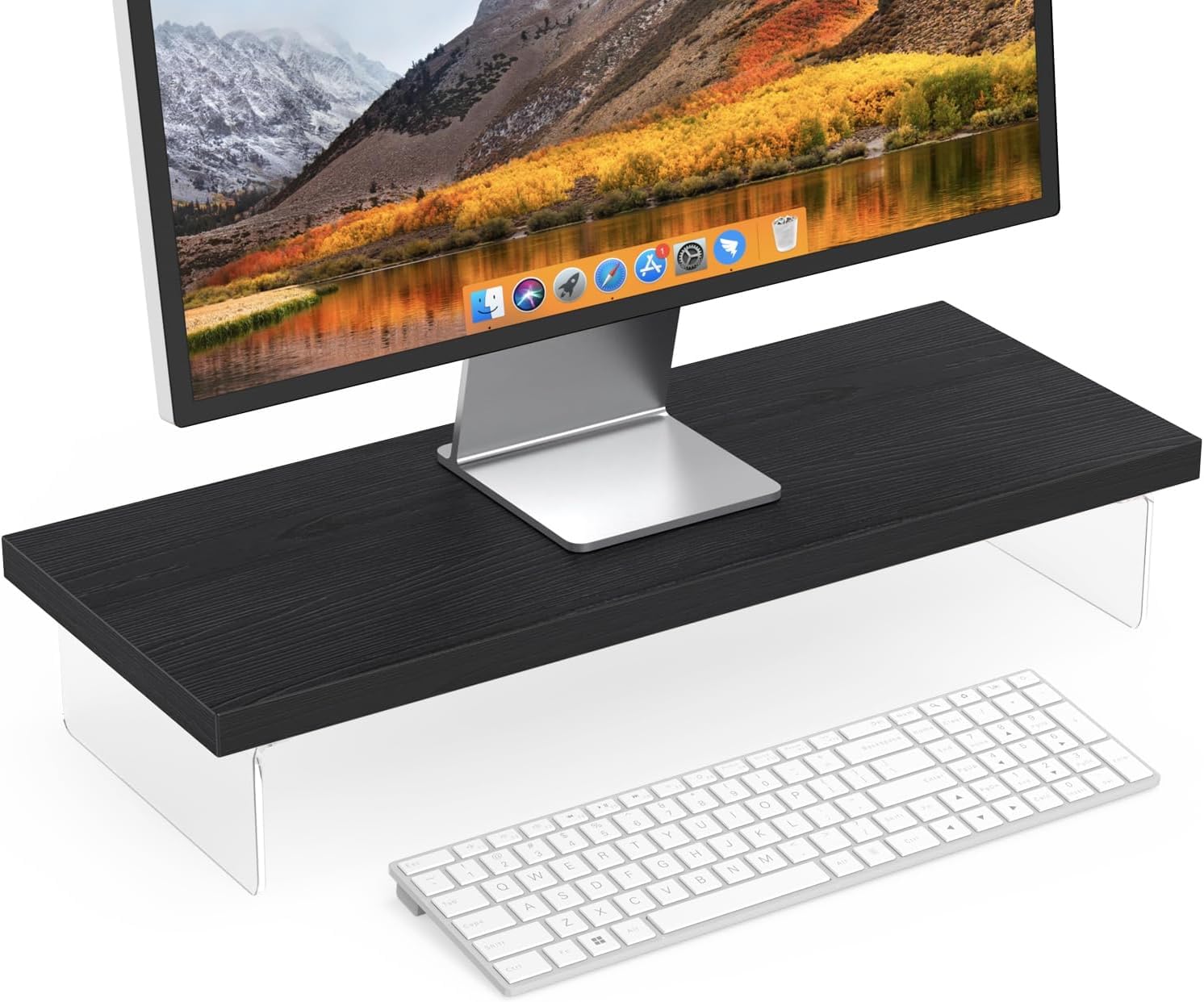 58490 Monitor Stand Riser, Wood & Acrylic Computer Monitor Stand Desk Desktop Organizer Table for Home, Office Workspace, Laptop Riser, Printer, PC & TV Screen Riser - Black-image-15