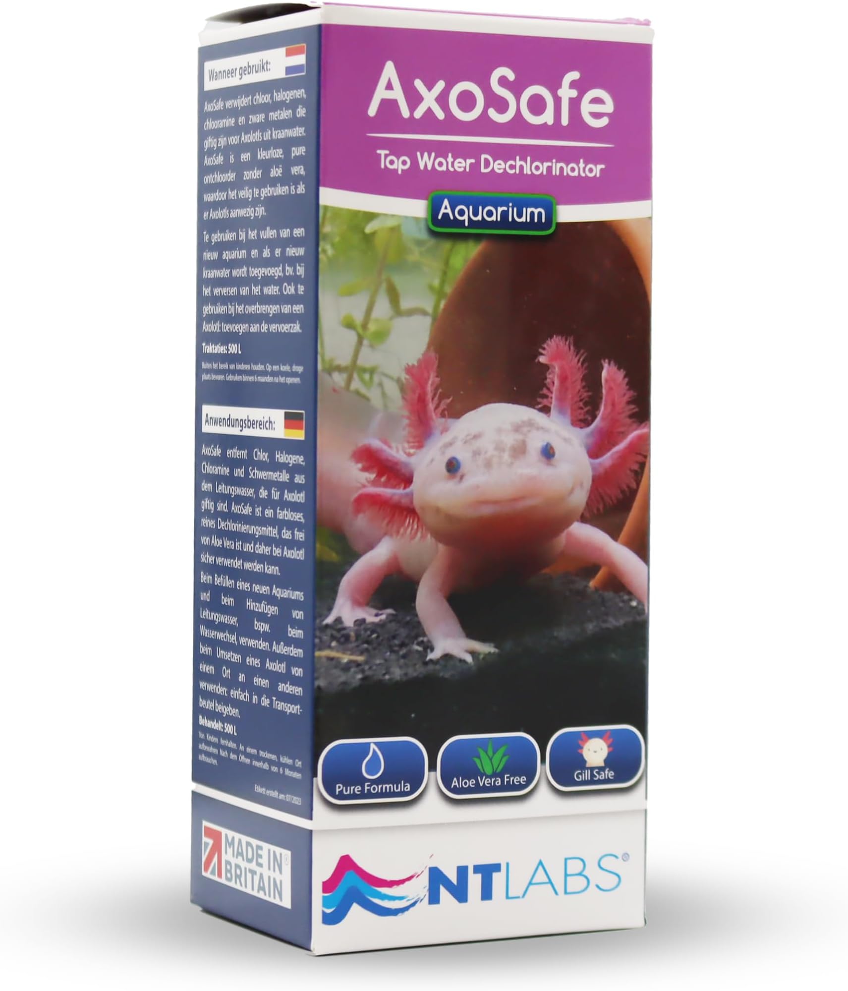 NT Labs AxoSafe For Axolotl Aquariums, Removes Chlorine, Halogens, Chloramine, Free From Aloe