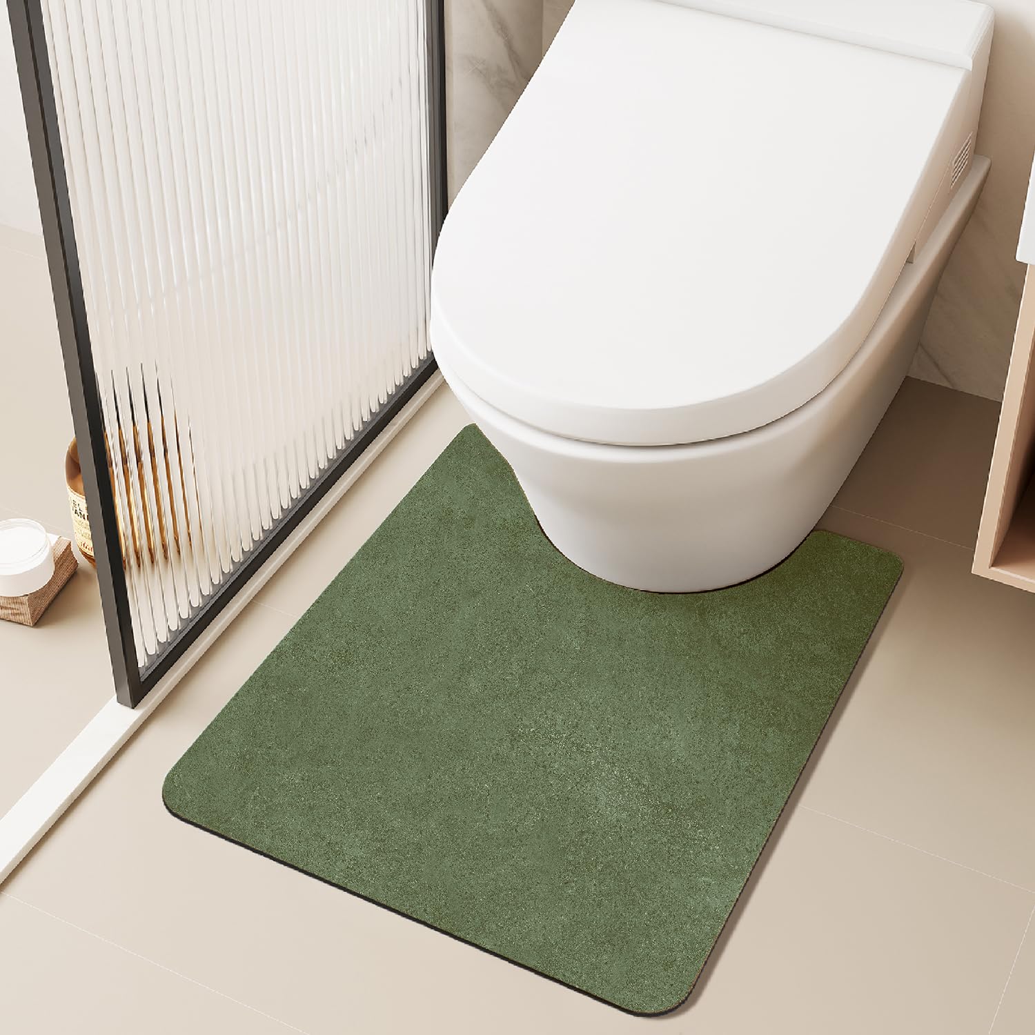 TYUU Toilet Rug, Thin Toilet Rugs U Shaped Washable Non Slip Absorbent Quick Dry Low Pile Toilet Mat, 20"x24" U Shape Sage Green