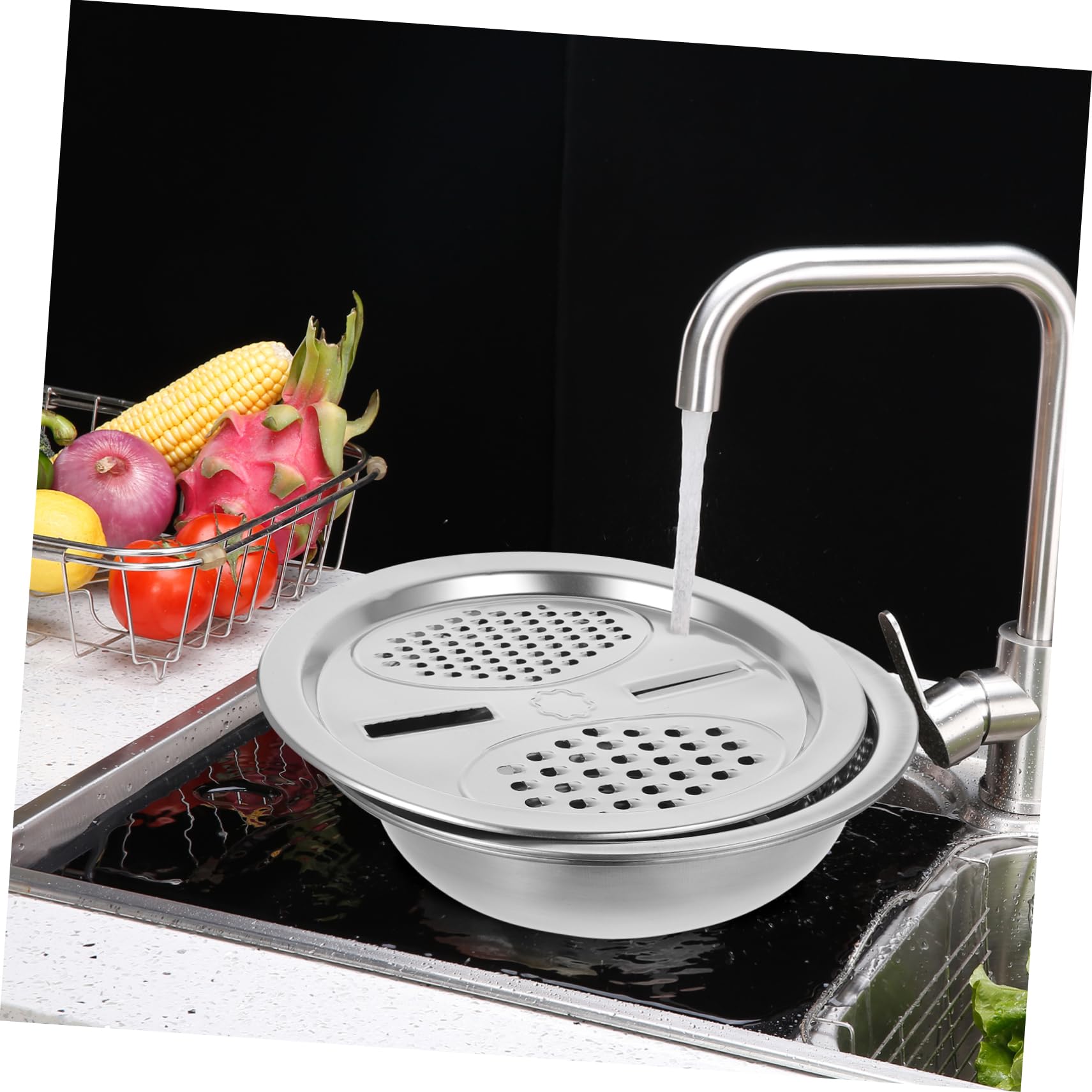 Colador Varios estilos Diseño de Drenaje Acero Inoxidable 3 Piezas de Apto para Lavar Frutas y Amasar Masa, Utensilio Multifuncional para Cocina para Uso Diario