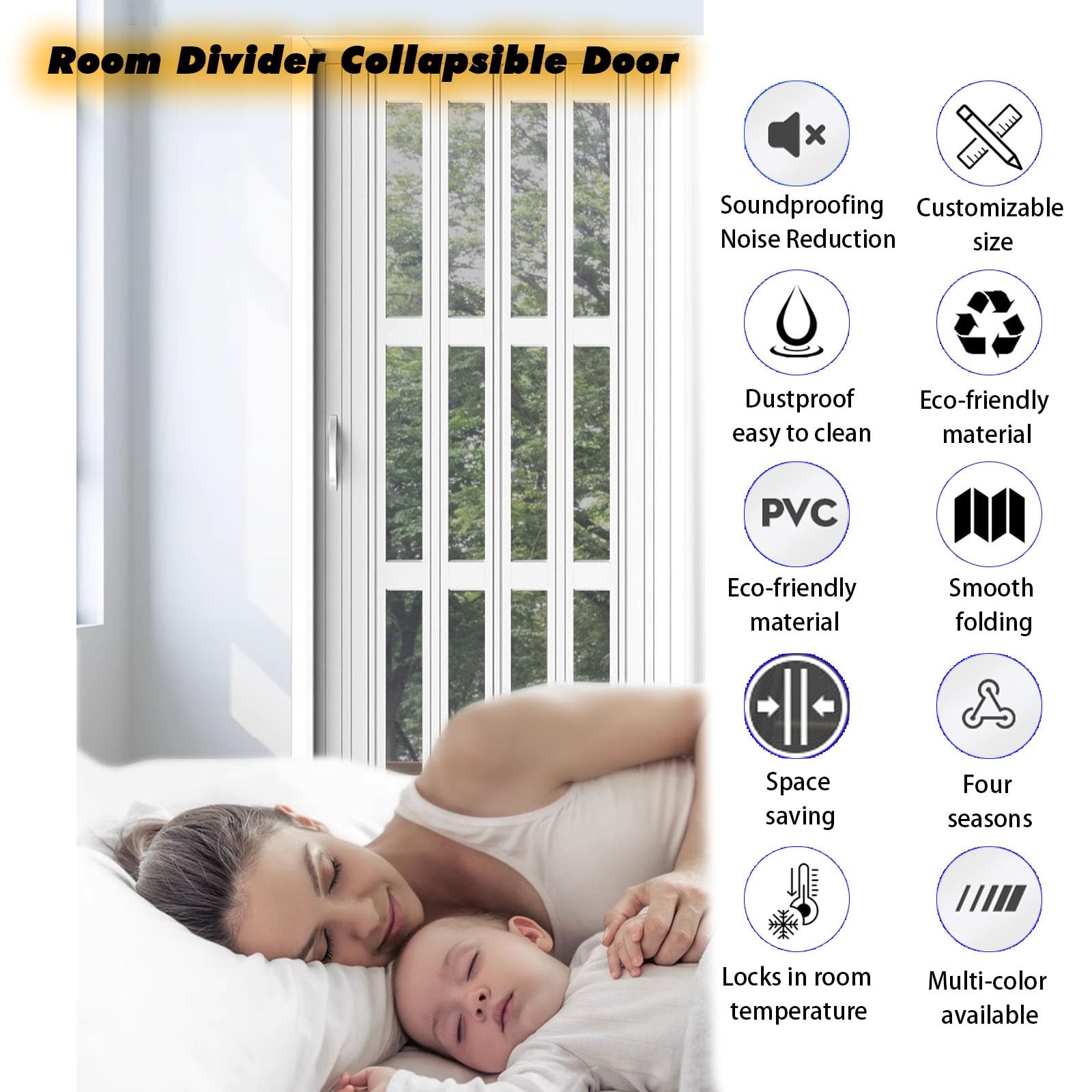 Porte AccordéOn Coulissante Pliante Portes Pliantes Intérieures Pour Petits Espaces, Portes Accordéon Pliantes Invisibles En PVC Pour Chambres À Coucher Et Salles De Bains Avec Poignée Et Rail Supérie