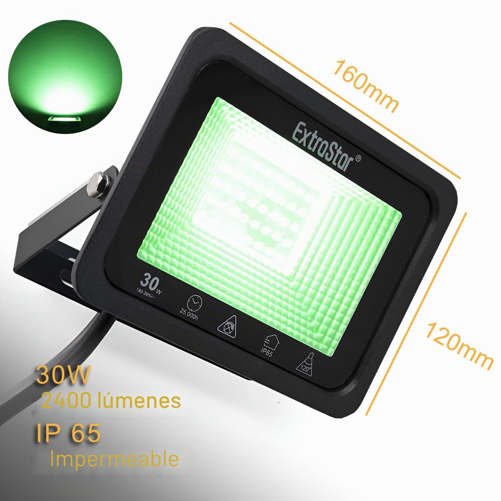 EXTRASTAR Foco LED de 30 W, 2400 lm, superbrillante, resistente al agua, IP65, para patio, entrada, puertas, garaje, pasillo, jardín (verde)