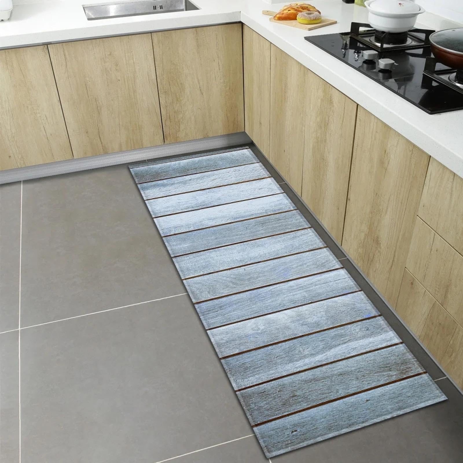 Tapis de sol antidérapant effet bois vintage lavable pour entrée et chambre