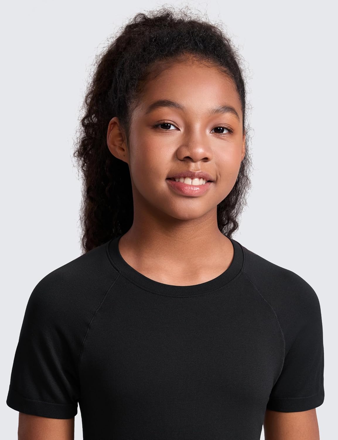 CRZ YOGA Girls Seamless Short Sleeve Athletic T Shirts - Active Sports Casual Tees Crew Neck Kids Teen