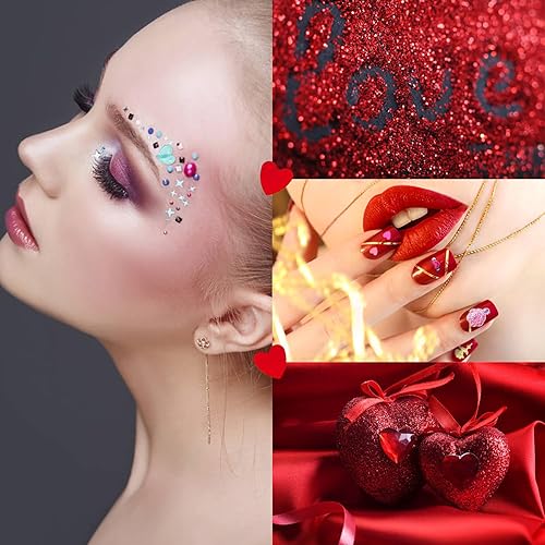Miniatura 6 de Love Heart - Juego de polvo de lentejuelas para uñas rojas con purpurina para el día de San Valentín, kit de polvo para decoración de uñas acrílicas