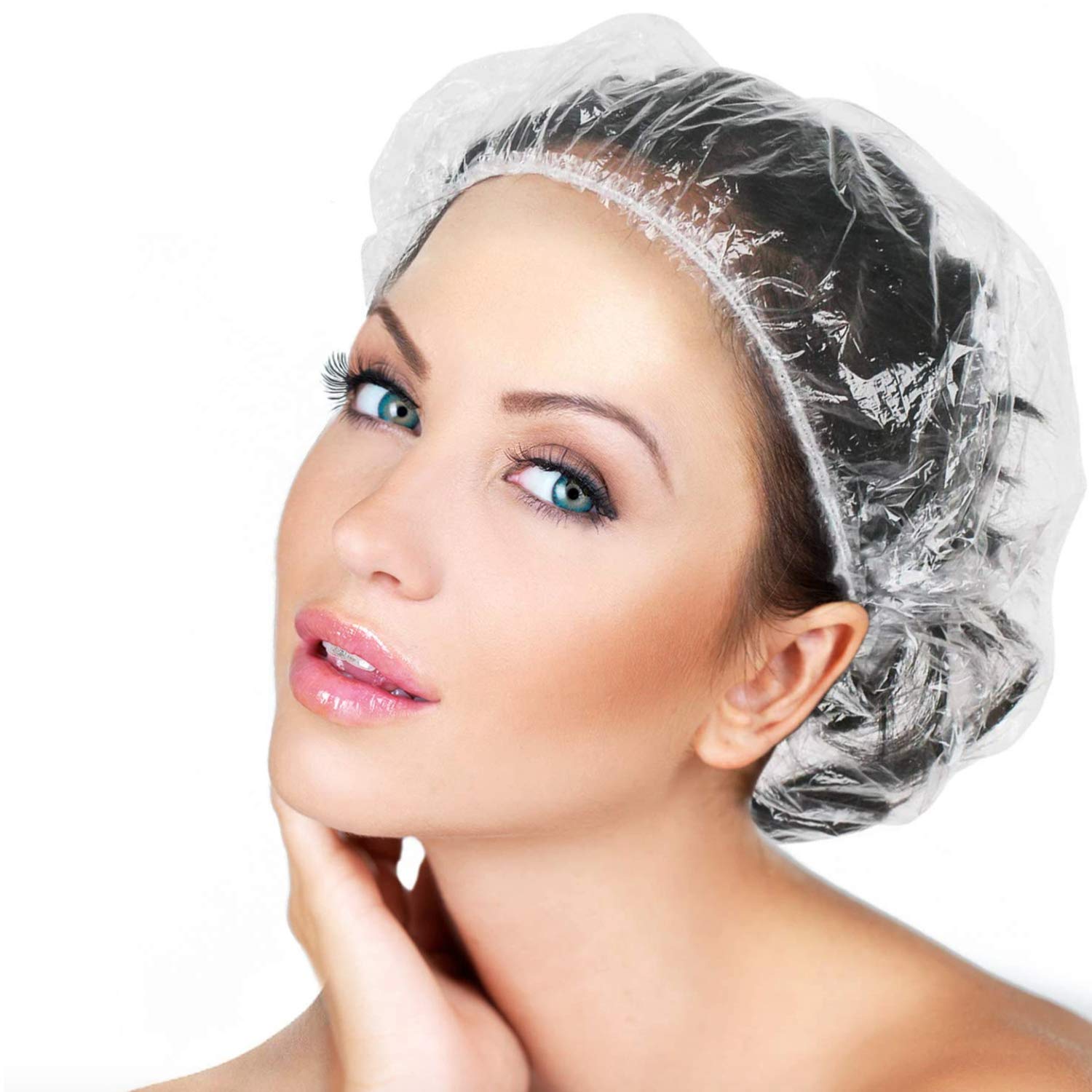 Gorros de ducha desechables, 300 unidades, transparentes, impermeables, de plástico para mujer GLAMZA