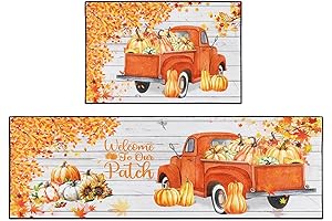 Fall Truck Leaves Sunflower Kitchen Rugs Mat Set of 2 km2