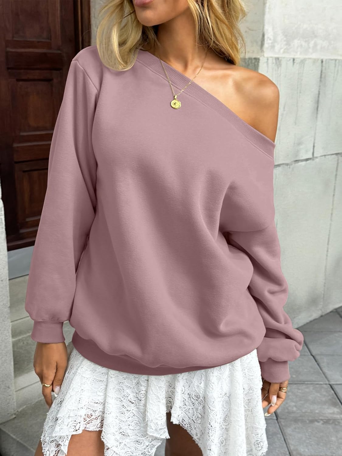 Womens Fleece Lined Sweatshirt Off Shoulder Long Sleeve Pullover Top Oversized Shirt Basic Slouchy Clothes 2026 - Image 6