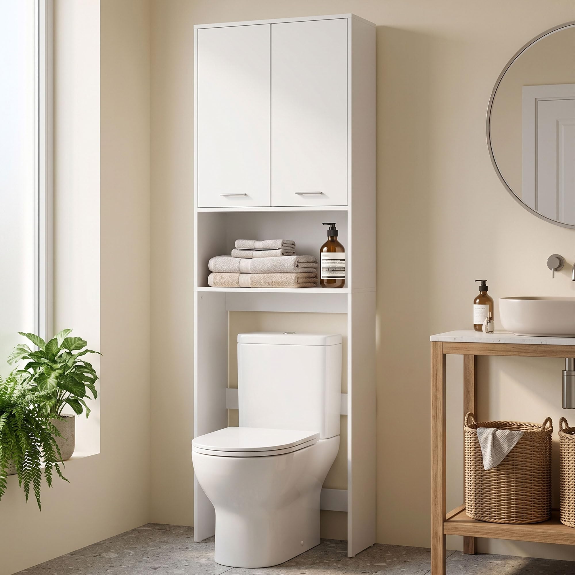 HOMCOM Waschmaschinenschrank Hochschrank Toilette 66 x 24 x 191 cm Weiß