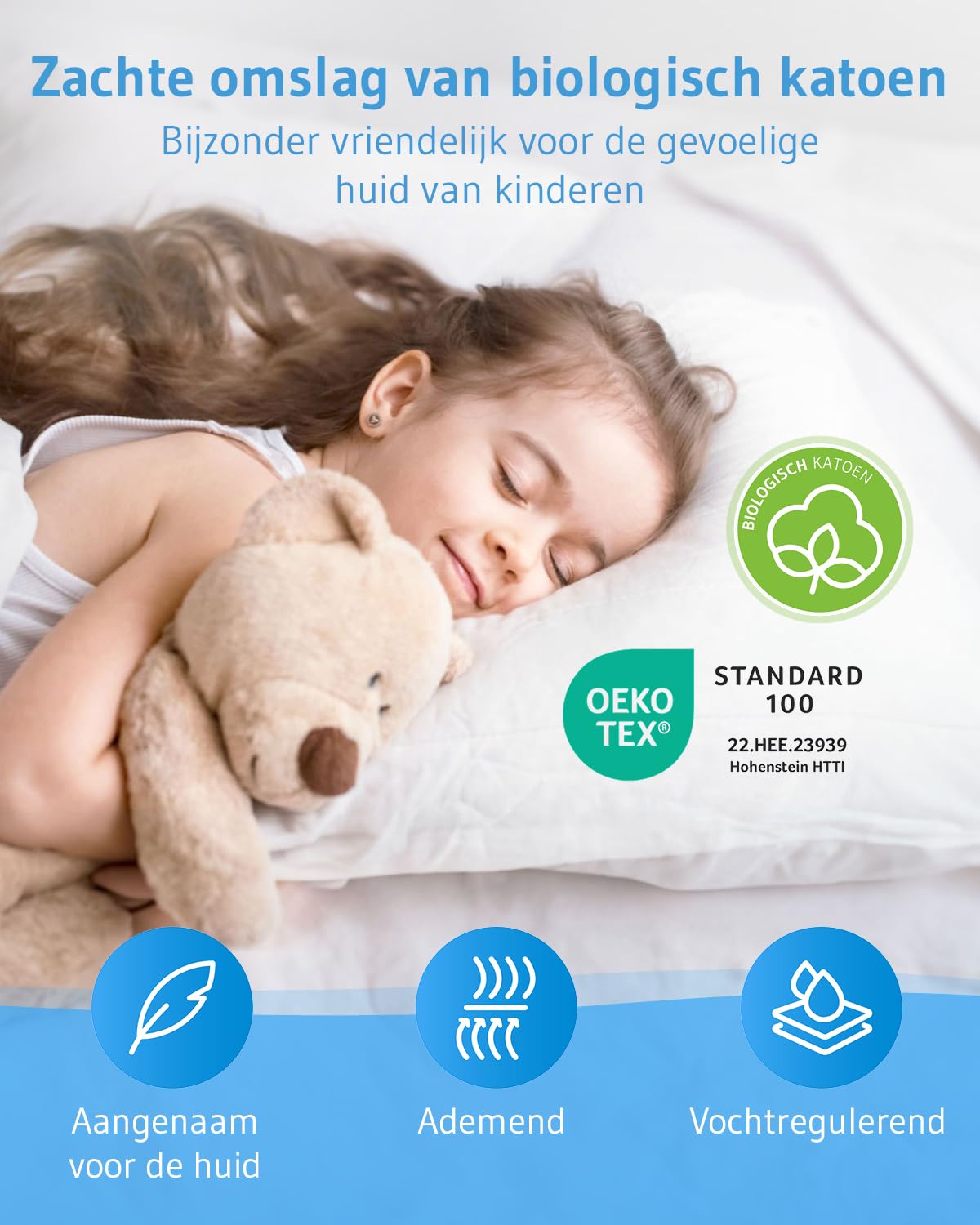 Baby Pillow (100% MADE IN ITALY en OEKO-TEX®) - Kinder Kussen 40x60 Ademend, Anti-mijt met 100% Katoenen Kussensloop - Hoofdkussen 1, 2, 3 Jaar