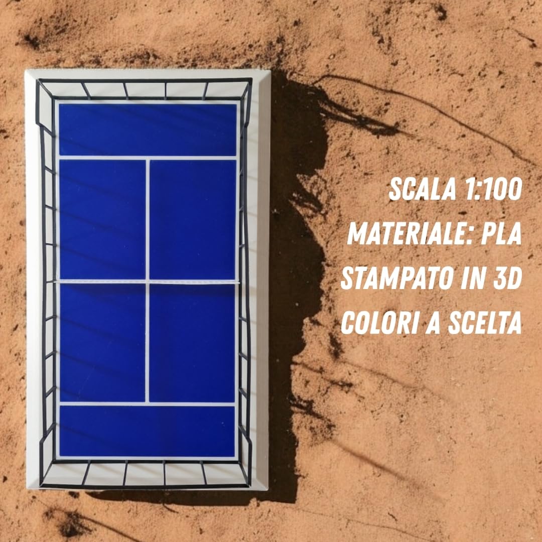 Generico Campo da Padel in Miniatura 3D, Scala 1:100, 23x14 cm, PLA Stampato, Colori Personalizzabili