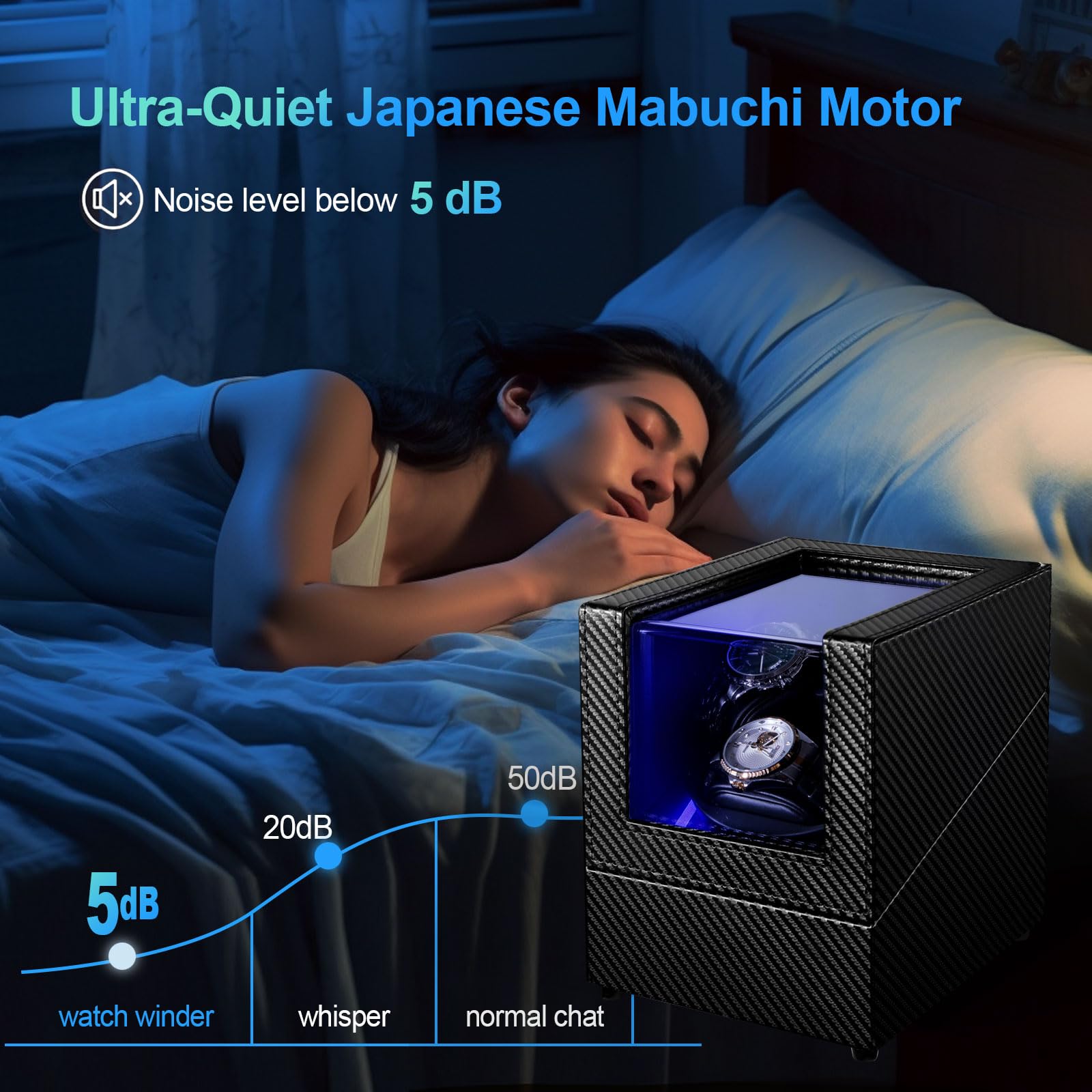 J&T Technology Uhrenbeweger für Automatikuhren, automatischer Uhrenbeweger mit LED-Licht, rotierendes Uhrengehäuse mit japanischem leisem Motor, 4 Rotationsmodi, USB Typ C