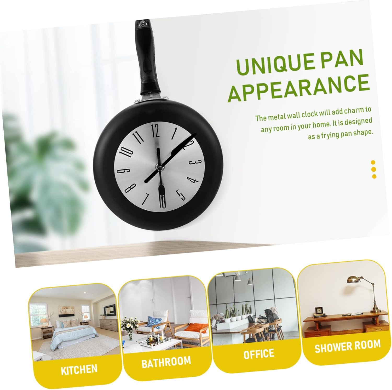 Kitchen Wall Clock Frying Pan Decor Analog Battery Operated Wall Clock for Kitchen Office No Battery Included