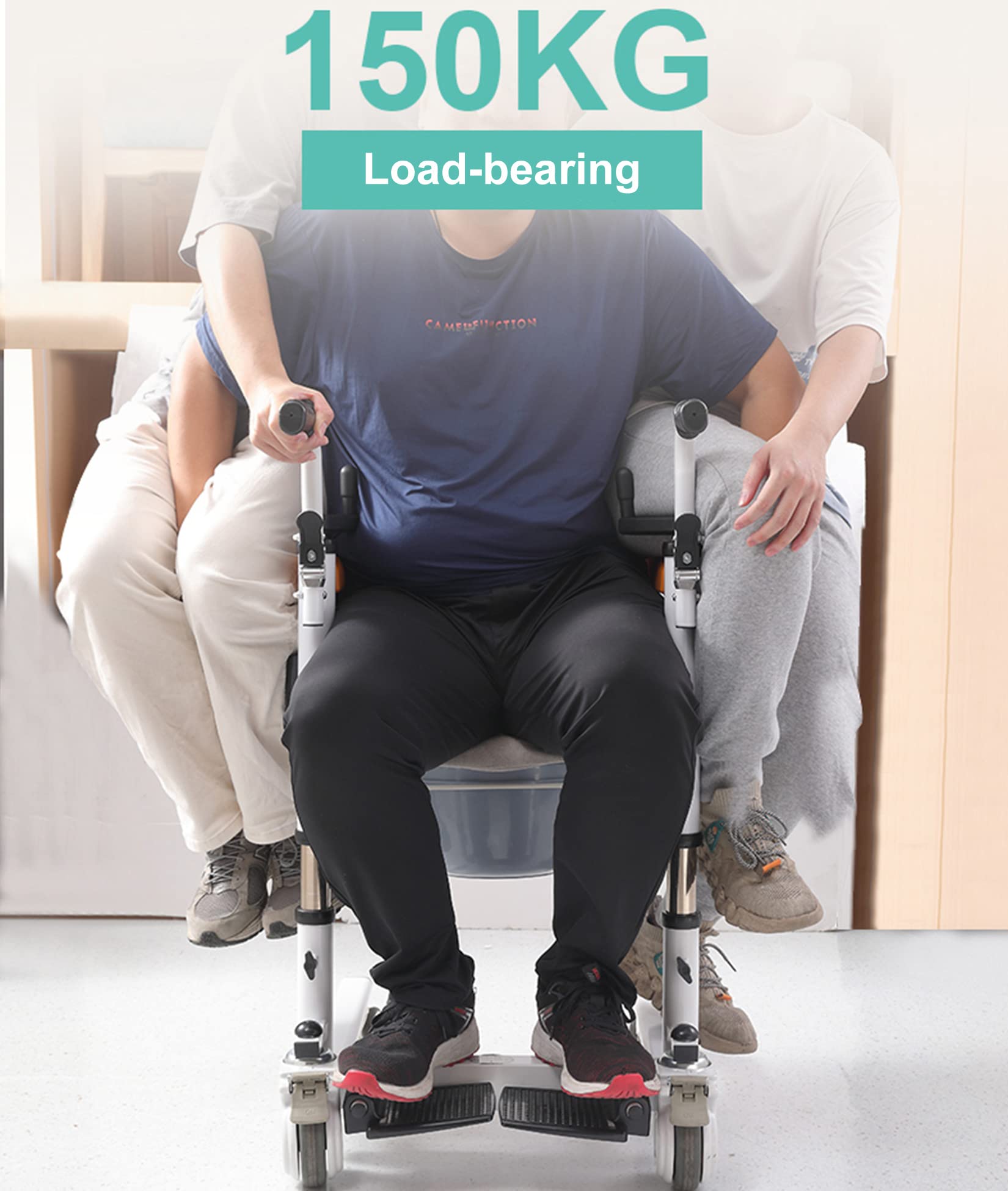 BOTOWI Patientenlifter Patienten Transfer Lift Stuhl, Bett Toilettenstuhl mit 180° geteiltem Sitz, Rollstuhl Lift mit Handkurbel Lifthebel, höhenverstellbarer Behinderten-Dusch-Stuhl