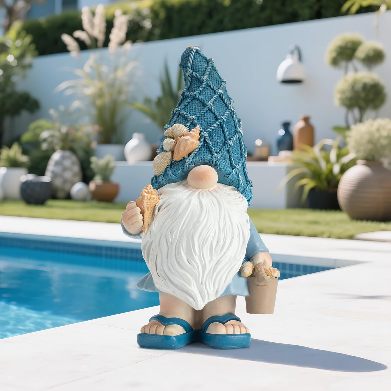Etlemonde Beach Gnomes Statues,Ocean Gnomes,Nautical Themes Decoration,Beach, Gnome Carrying a Bucket