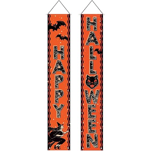 Beistle Fabric Vintage Halloween Decorations Door Panel Set, Indoor/Outdoor Use, Celebrating with You Since 1900, 6' x 12.75", Orange/Black