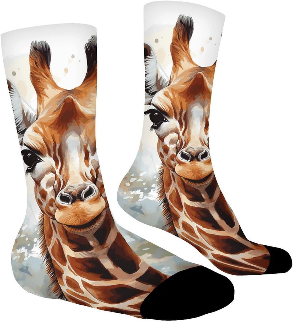Mid-Calf Socks for Unisex, Casual Long Watercolor Deer Giraffe Sock for Running, Elastic Crew Socks for Work