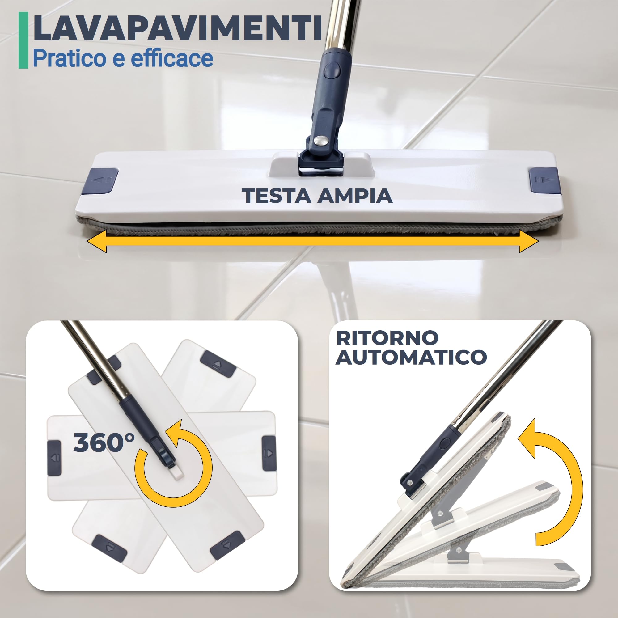 Set di mocio piatto e secchio, lavapavimenti Pure Water System, Separazione Acqua Sporca e Pulita: Ultra Igienico Pulizia Facile, Mocio Piatto Microfibra, Autopulente, Secchio Strizzatore
