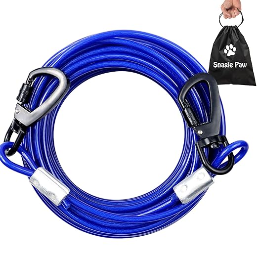 Tie Out Cable for Dogs, 50FT Dog Leads for Yard Chew Proof, Heavy Duty Dog Tie Out Cable for Large Dogs Up to 250lbs, Durable Dog Runner for Yard or Camping