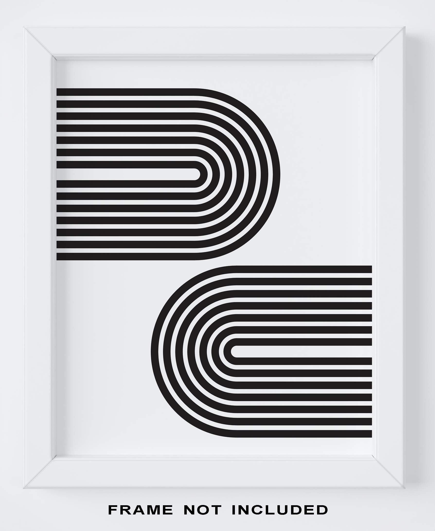 Abstract Geometric Wall Art Print - 11x14" UNFRAMED Print - Modern, Minimal, Black And White Curved Stripes Line Decor - Scandinavian, Nordic, Mid Century Modern Decor