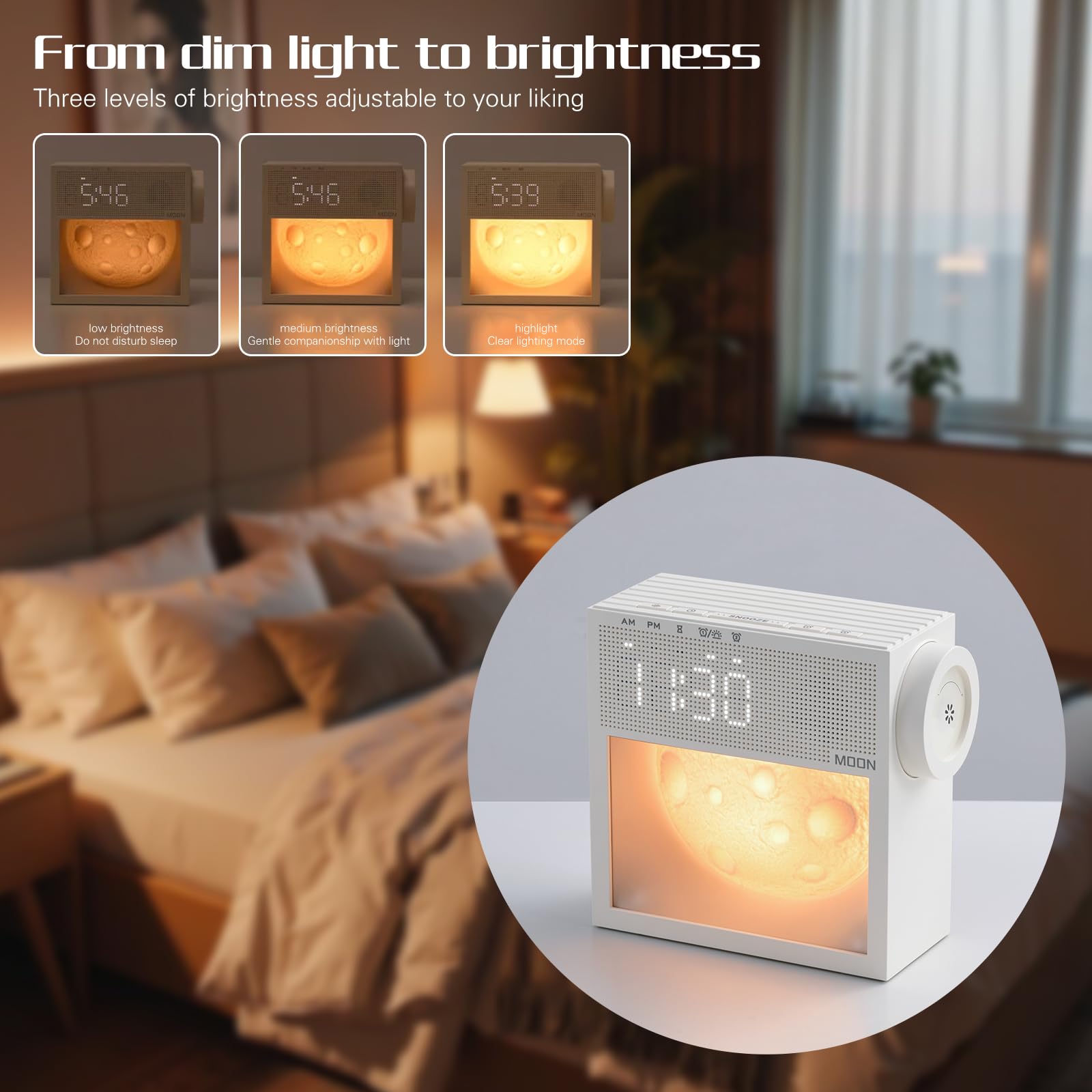Despertador Amanecer, Despertador Luz Natural, Lampara Amanecer | 3 Niveles De Luminosidad, Despertador con Luz De Amanecer, 20 Sonidos Naturales, Luz Nocturna Regulable – para El Dormitorio.