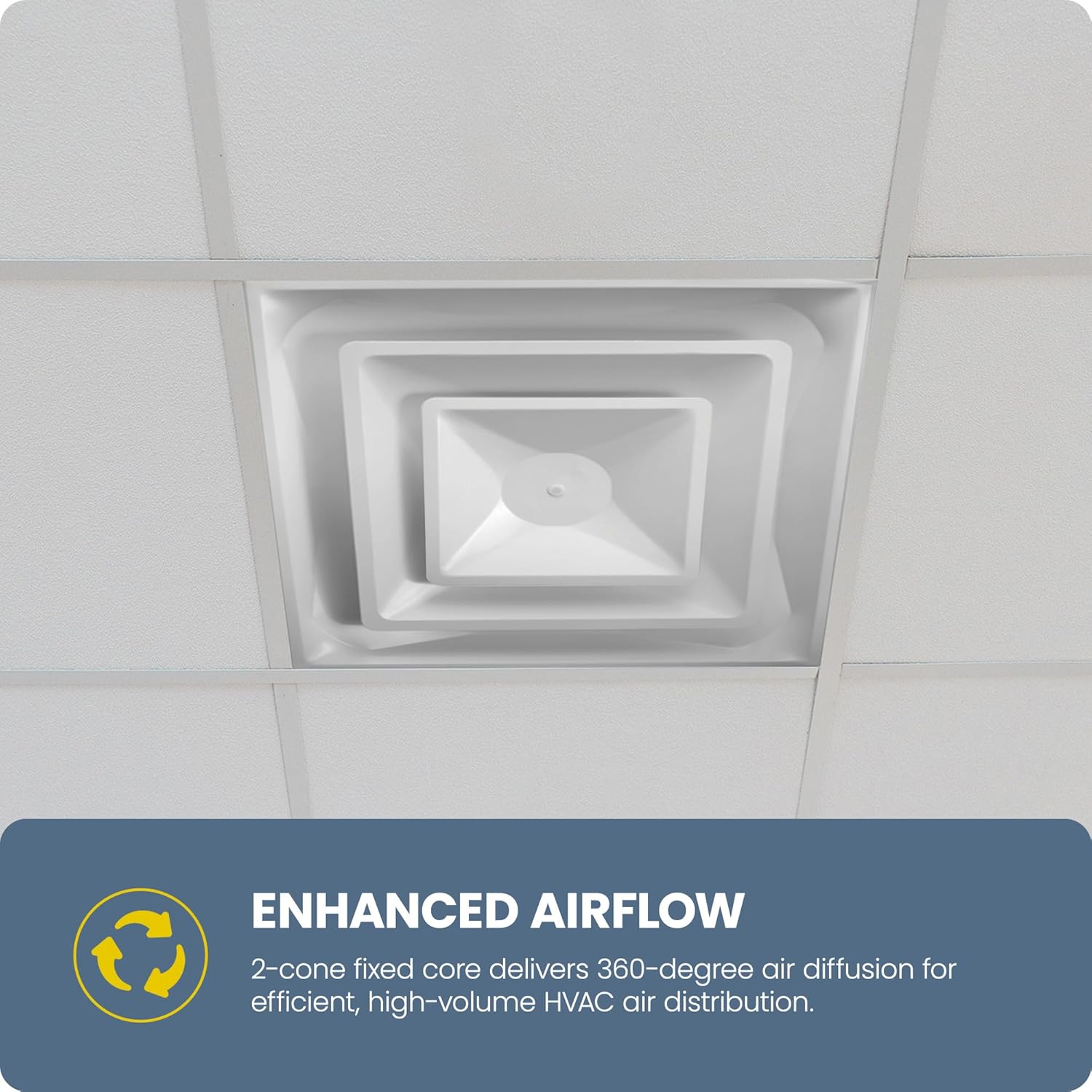Hart & Cooley Steel 4-Way Diffuse with 2 Cone Design and 6 Inch Fixed Collar, 360-Degree Air Diffusion for High Air Volume Delivery