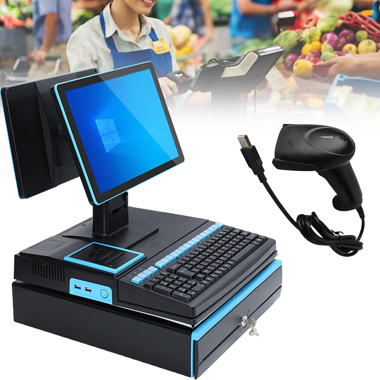 Ptatritious D Pos Cash Register For Small Business, Cash Register For Retail, With 15.6-Inch Touch Screen Pc, 58Mm High-Spee Printing, For Business An Business, Windows 10 -8+256Gb