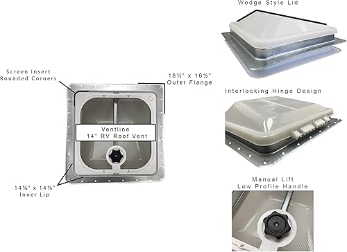 Miniatura 2 de VL-W-1G | Ventilación de techo RV de 14 pulgadas | Tapa blanca | No alimentado | con anillo de guarnición de 1 pulgada