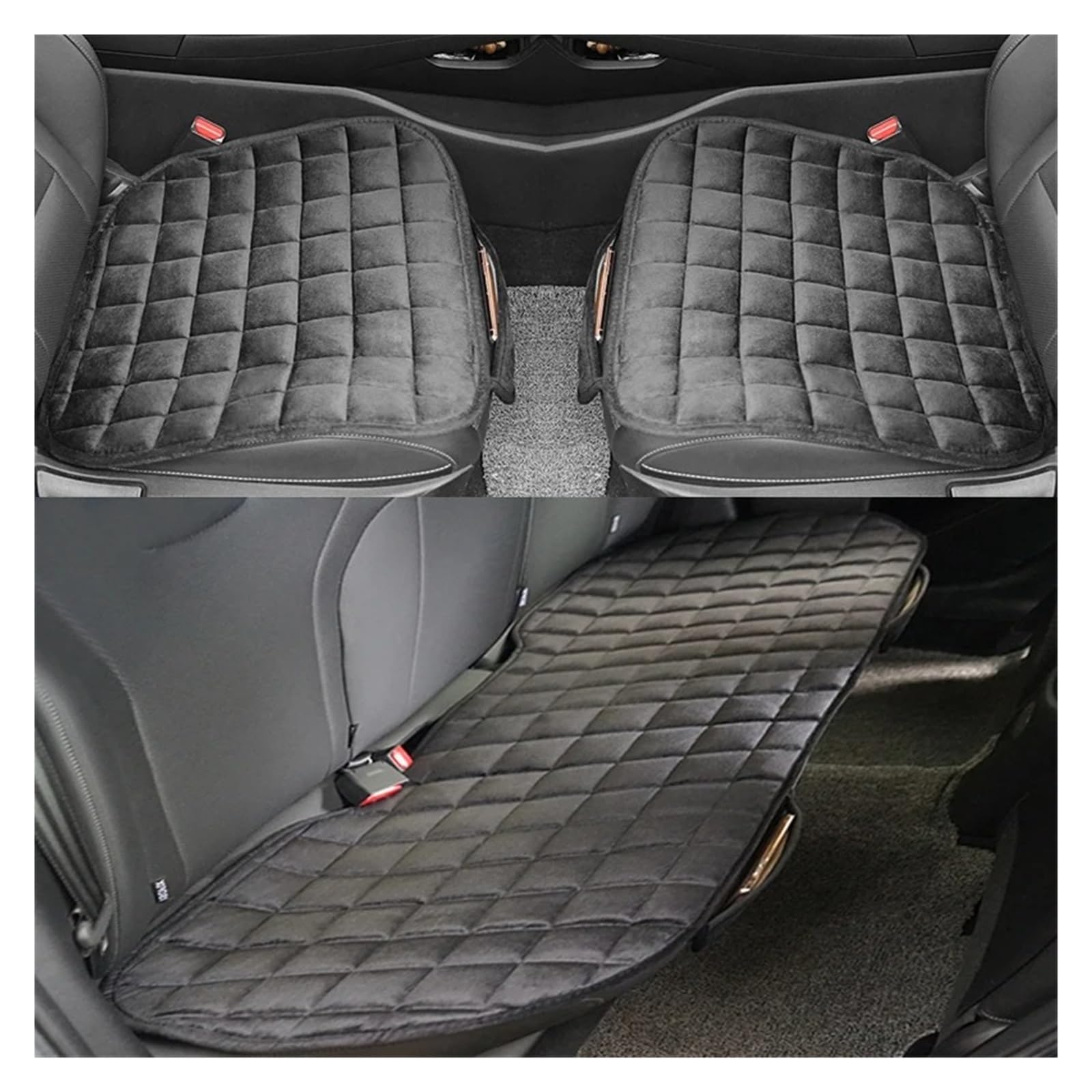 Funda Universal Cálida para Asiento De Coche De Invierno, Cojín Corto De Felpa, Cojín Suave para Silla con Bolsillo Funda Asiento(Black Set)
