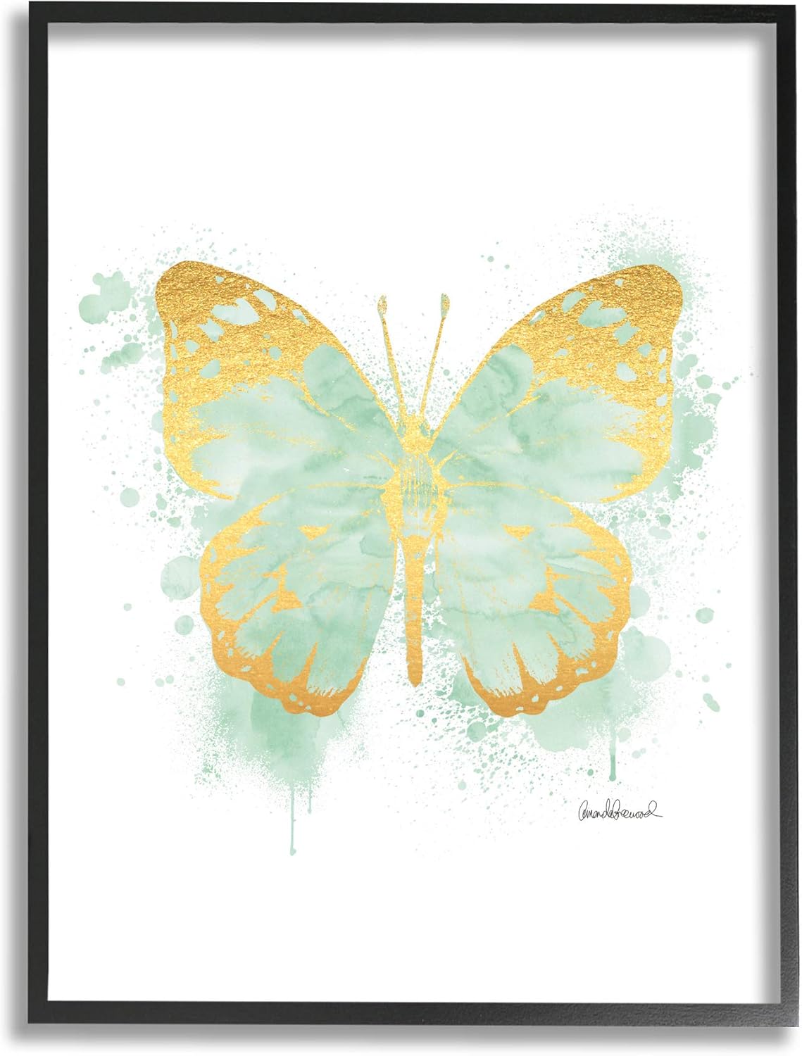 Stupell Industries Seafoam Green Butterfly Watercolor Paint Splatter