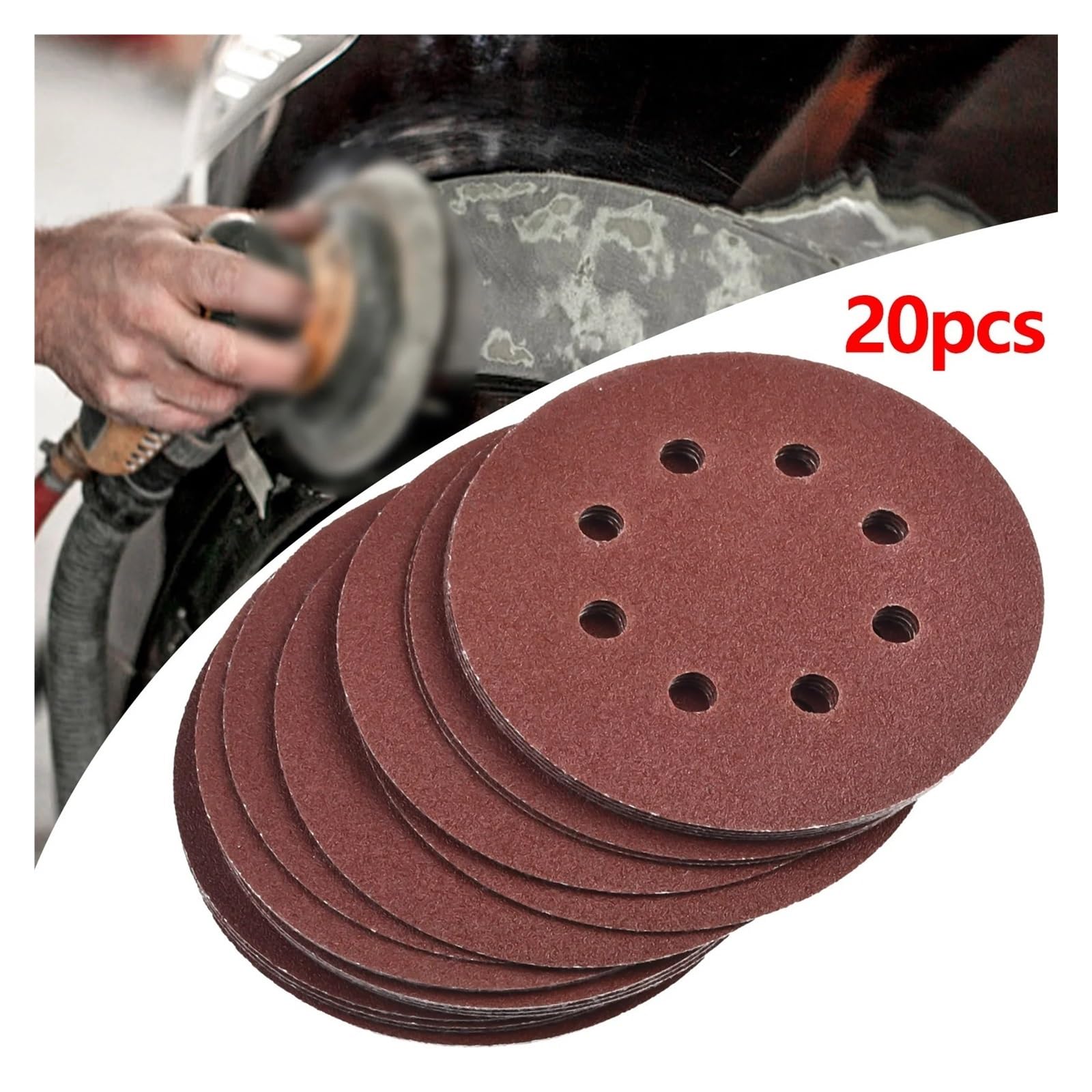 20 Pezzi di Carta vetrata Rotonda da 5 Pollici 125 mm, 8 Fori, Dischi abrasivi, Fogli lucidante, Grana 40-2000(2000)