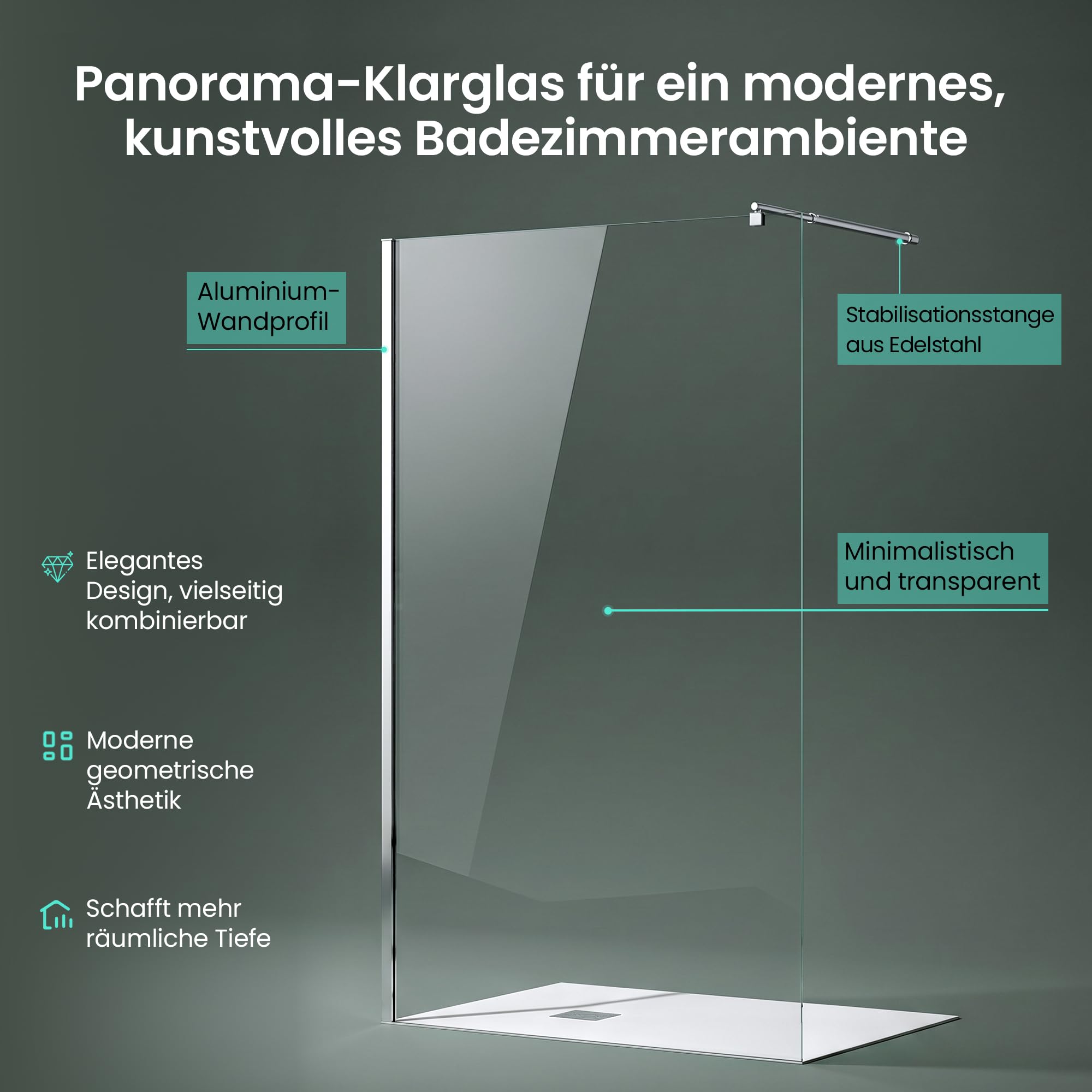 Mai & Mai Duschwand für Dusche Duschabtrennung 90x200cm Walk-In Dusche