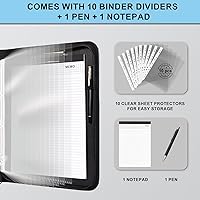 Vista 4 de Organizador de Portafolio Eshow - Carpeta de 3 Anillas con Cremallera, Portafolio de Negocios de Cuero Vegano con Bloc de Notas Incluye 10
