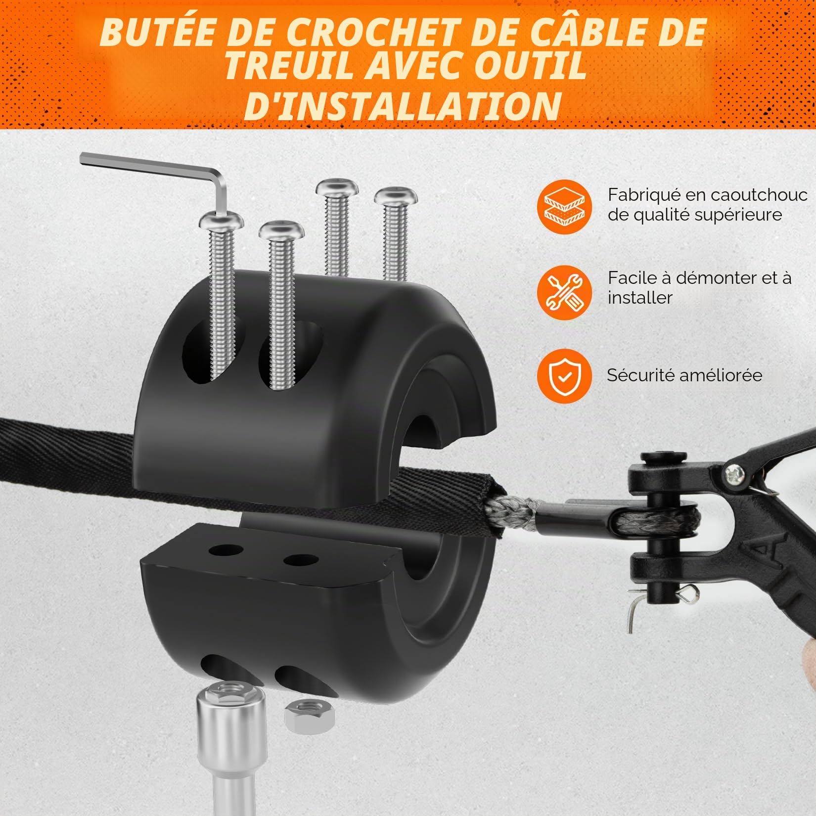 Shall Sangles et Cordes de remorquage, Corde synthétique pour treuil de 1/4 po x 50 pi (7,6 mm x 15 m), 5 tonnes (10 000 LB), avec Manchon de Protection, Crochet de treuil forgé et Sangle de sécurité