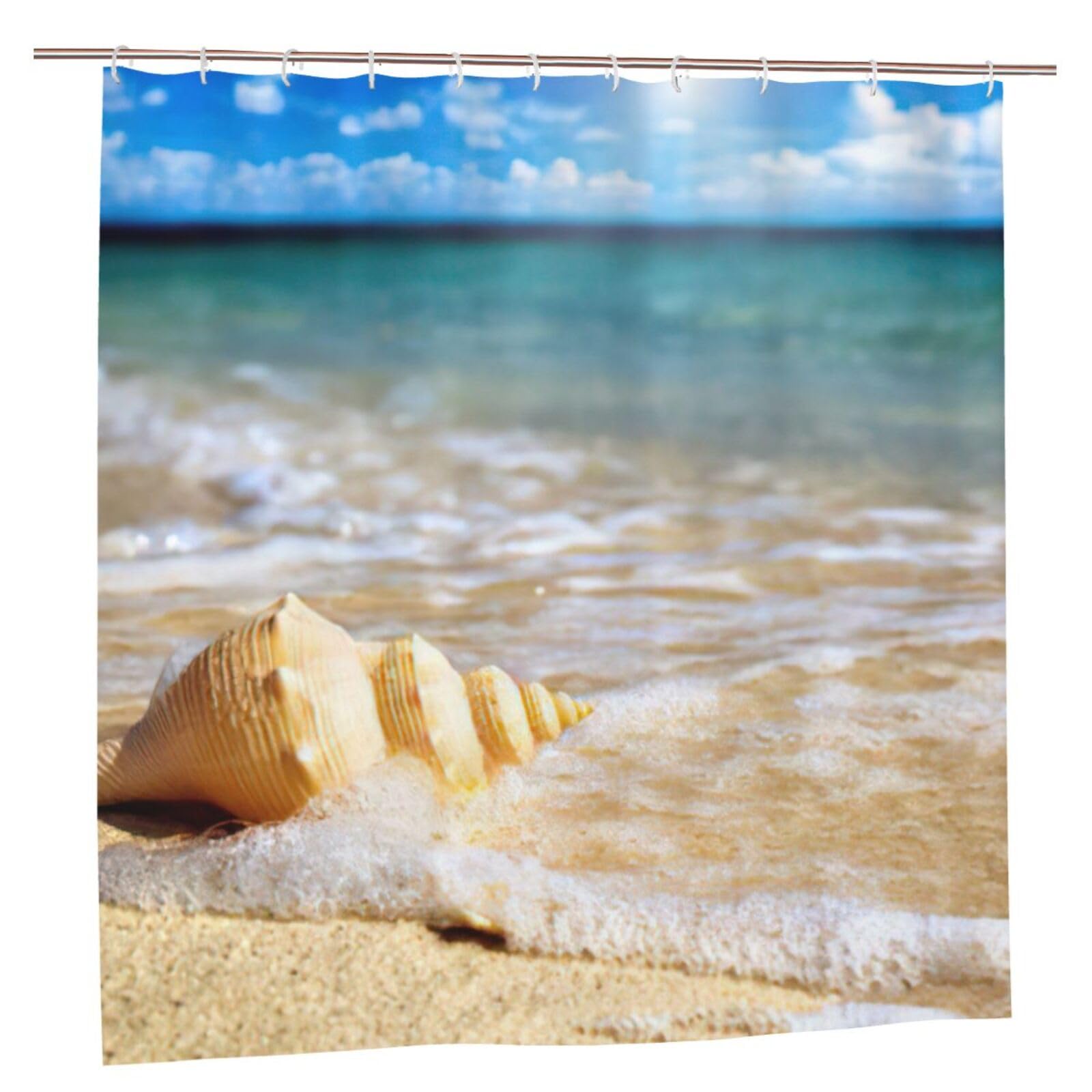 Rideau de douche en polyester coquillages et vagues marine de 183x183 cm