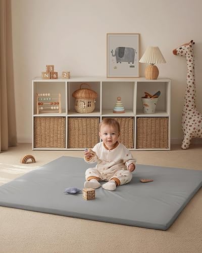 Miniatura 7 de Blissful Diary Tapete de juego de cuero vegano para bebé, 47 x 47 pulgadas, espuma gruesa, acolchada e impermeable, tapete para corralito para bebés