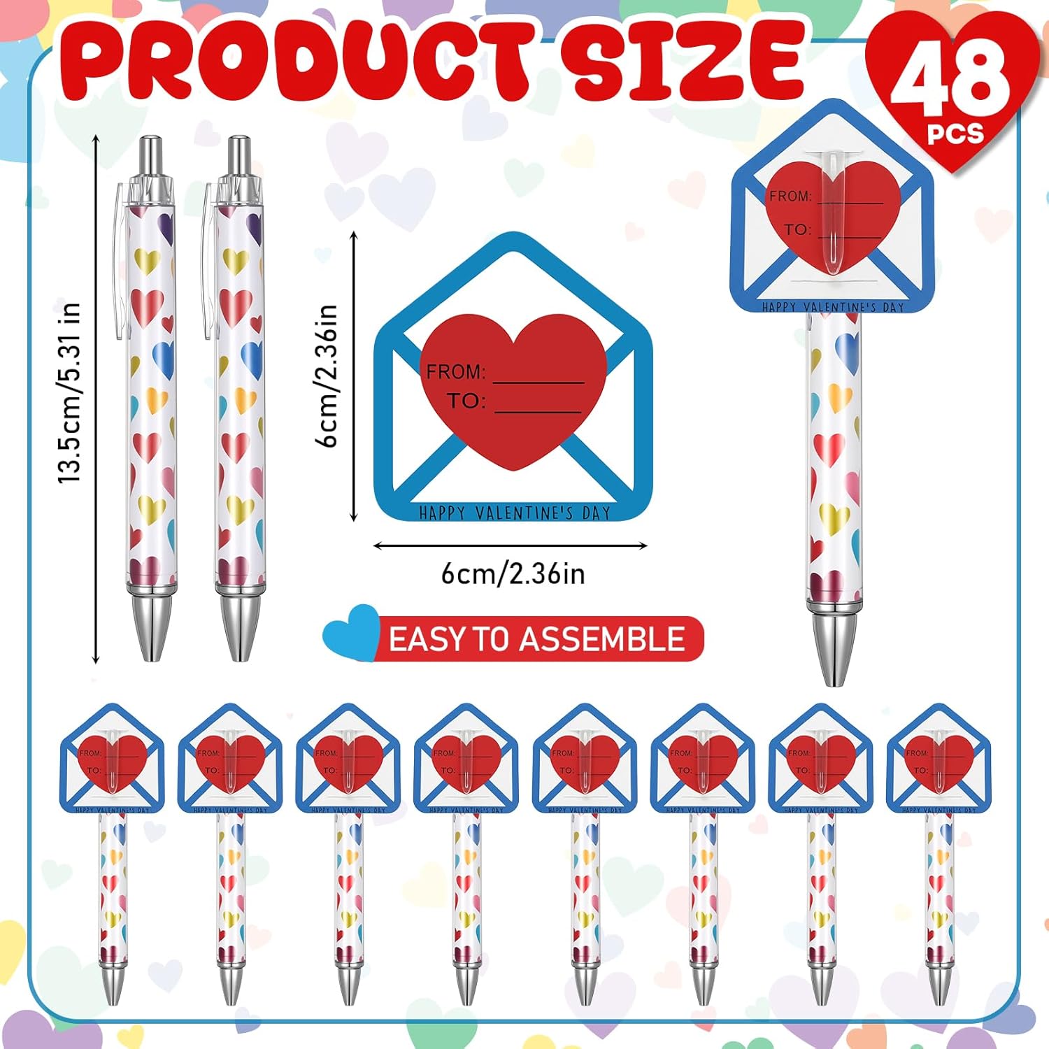 48 Sets Valentine's Day Pens Gift Bulk for Coworkers Employees, Heart Print Ballpoint Pens with Happy Valentine's Day from to Exchange Cards for Office School Classroom Party Adult Kid Teacher - Image 2