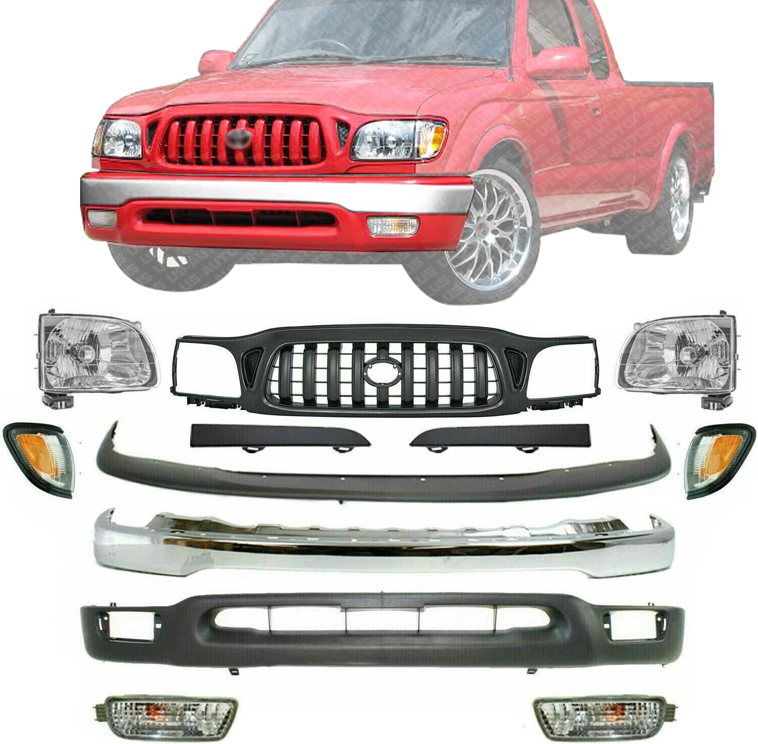 Black Metal Filler Panels Set Front Bumper Grille & Headlight Filler Trim Panel Set For Toyota Tacoma (2001-2004) - Direct Replacement Unbranded Black Metal Trim Set TO1089108 TO1088108 - Foto 14