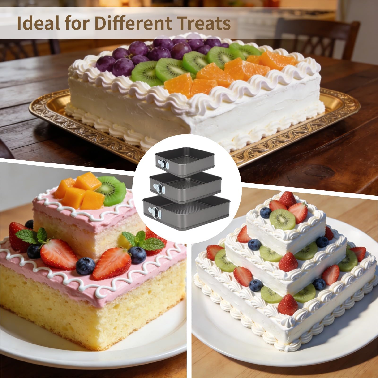 3-teiliges Springform-Set, 24/26/28 cm runde Kuchenformen mit abnehmbarem Boden, auslaufsicherer Stahl für Torten, Käsekuchen, Pizza