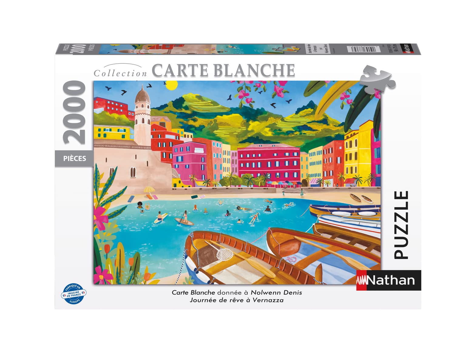 Nathan - Puzzle 2000 pièces - Journée de rêve à Vernazza - Nolwenn Denis - Adultes et Enfants dès 14 Ans - Puzzle de qualité supérieure - Collection Carte Blanche - 87362