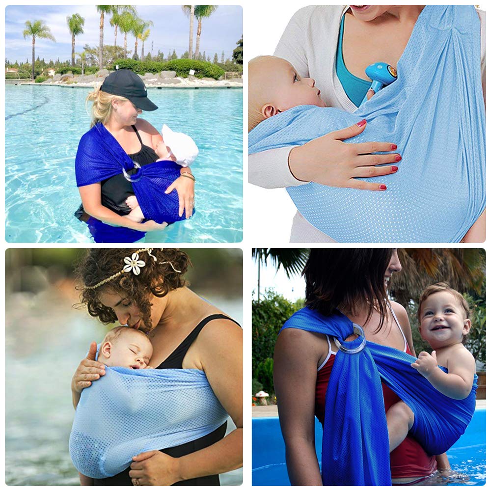 Adjustable Baby Wrap Baby Water Ring Sling, Breathable Quick Dry Baby Carrier Mesh Fabric Perfect for Summer, Swimming, Pool, Beach (Light Blue)