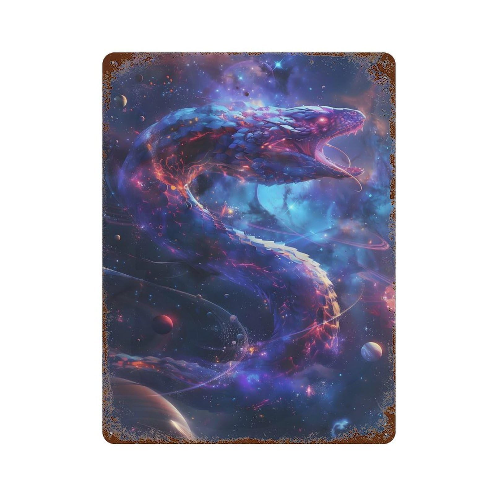 Rust Effect Cosmic Serpent in Nebula Rusty Metal Tin Sign 15.7"x11.8", Old School Wall Decor for Cafe, Home Bar And Lounge Decor